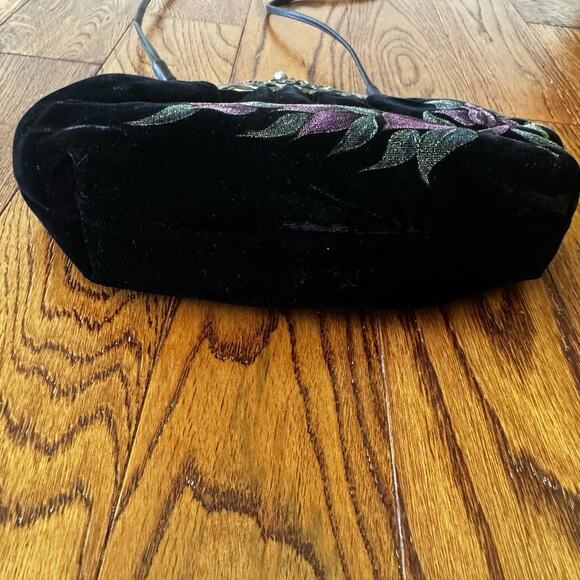 Vintage Fancy Nancy Velvet Floral Evening Bag Purse Wearable Art Hand Painted - Picture 10 of 16